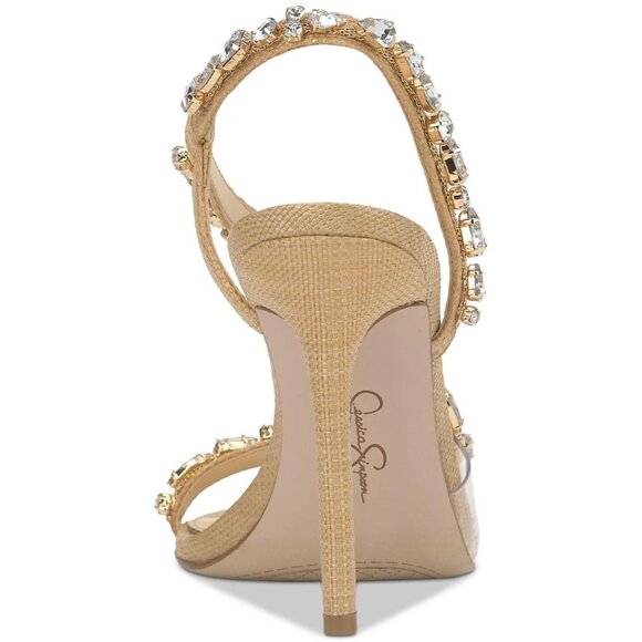 Jessica Simpson Jaycin Rhinestone Dress Strappy Stiletto 9.5 Heels Gold MSRP $99 - Picture 4 of 5